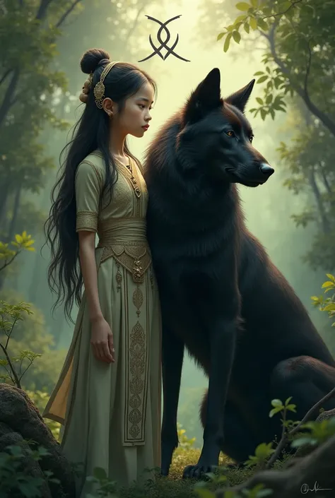 A burmese girl and black wolf with X logo 