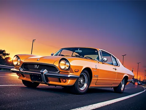 （0220）Theme：Road Trip at Sunset/Sunset Speed/Road Trip in the Sunset(classic car, 1960s sports car, retro aesthetics, elegant curves, timeless design)
Tokyo Metropolitan Expressway, orange street lights, late at night