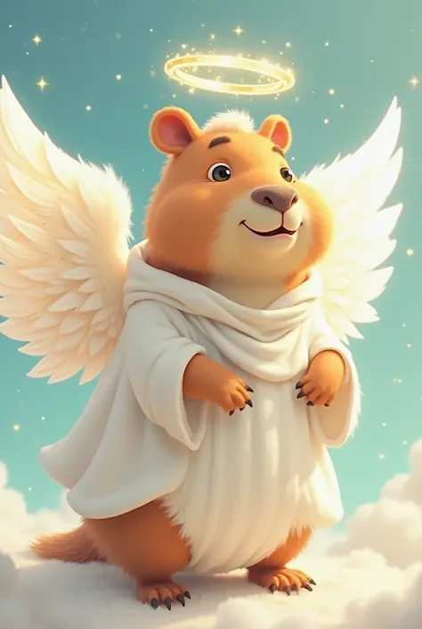 Animated capybara disguised as an angel