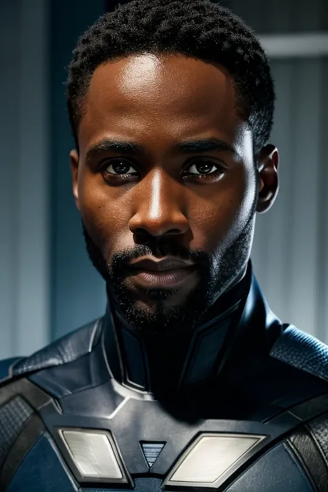 John David Washington as DC Comics' Black Lightning. Symmetrical eyes. Symmetrical face. Great details. Photorealistic. Full-colored photo. Professional photo. Highly detailed 8K.