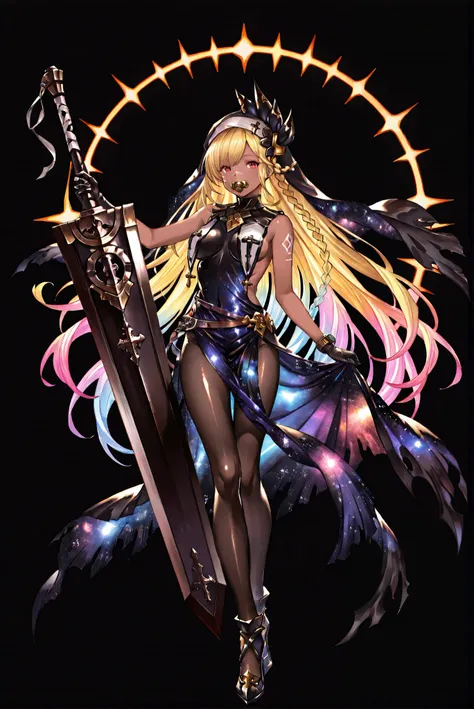 Scar on Nose, Black Armor, whole body盔甲, Broken Cloak , Closed monocular , 龍殺手之sword-II.v1.0, Holding - Dragon Slayer, Giant Weapon, sword, holding sword, holding a weapon ,, weapon, 大sword,sword,圣sword,神sword,魔sword,sword散发着紫光 holding weapon, ruanyi0847...