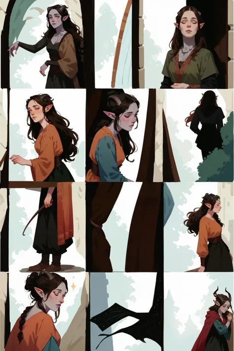 score_9, score_8_up, score_7_up, score_6_up, 1girl Tiefling, with grey skin, delicate small black horns, pointed ears, Tranquil, Peaceful, skin patterns, spots, serenity, dark, night, view high from above