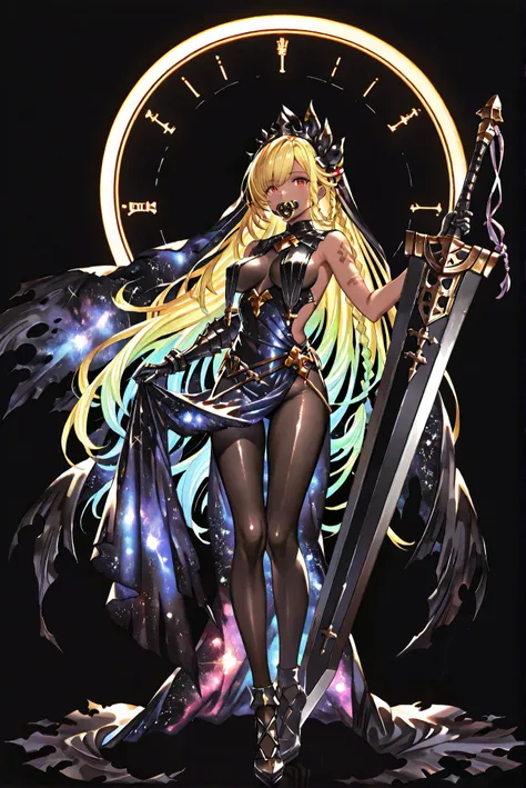 Scar on Nose, Black Armor, whole body盔甲,  Broken Cloak , Closed monocular , 龍殺手之sword-II.v1.0, Holding - Dragon Slayer, Giant Weapon, sword, holding sword,  holding a weapon ,, weapon, 大sword,sword,圣sword，神sword，魔sword，sword散发着紫光 holding weapon, ruanyi0847...