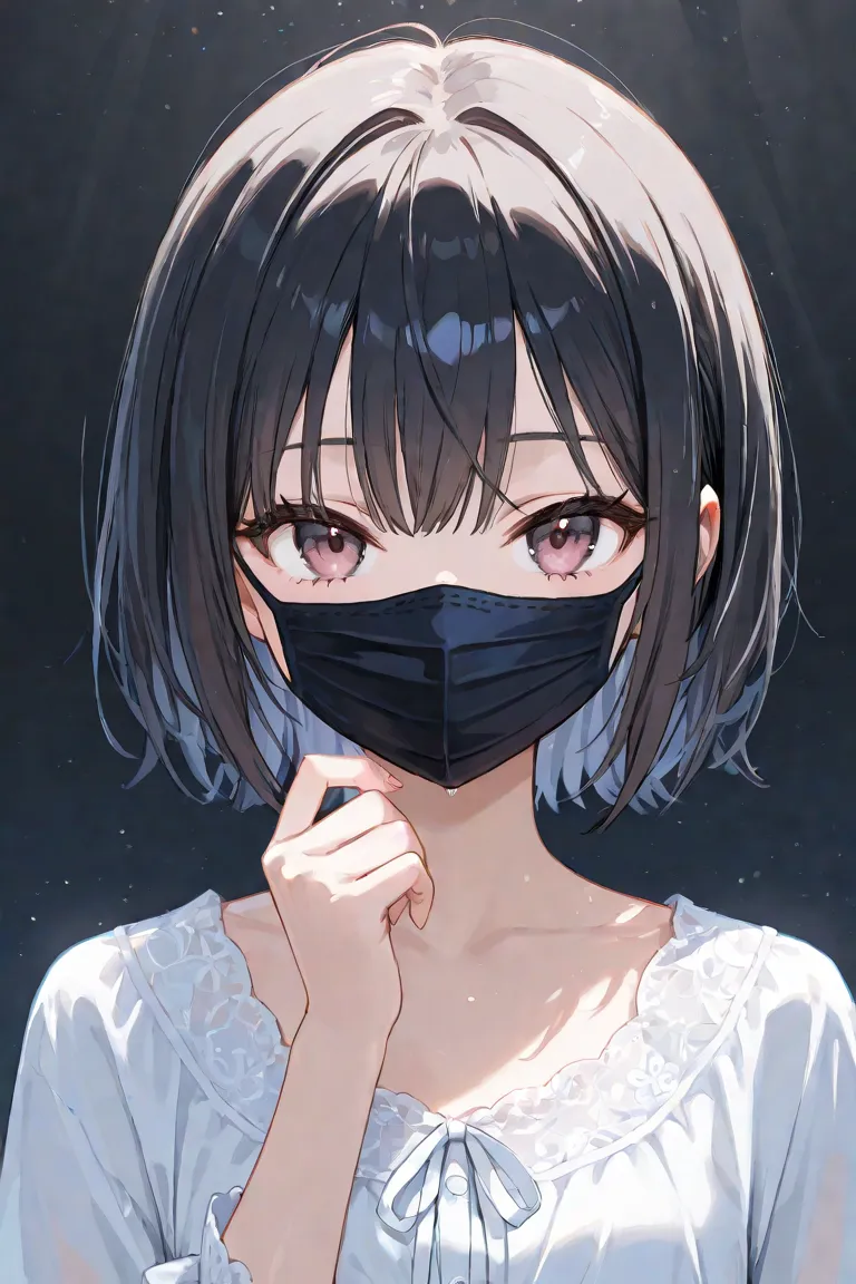 white blouse girl with short dark hair wearing a mask