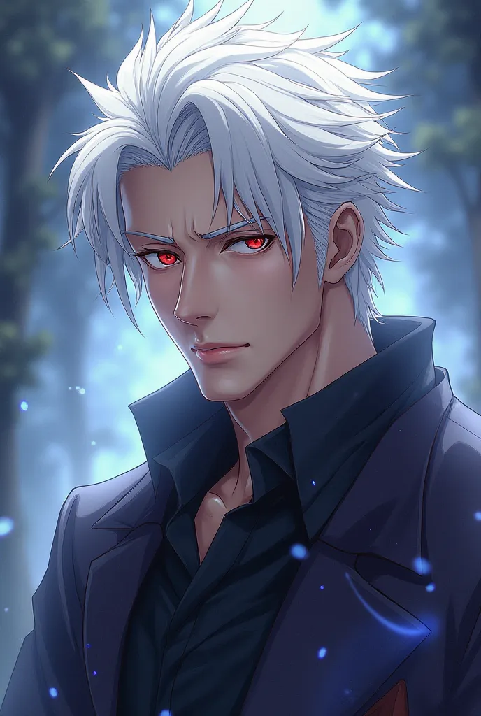  an anime character,  male father,  white hair and red eyes.