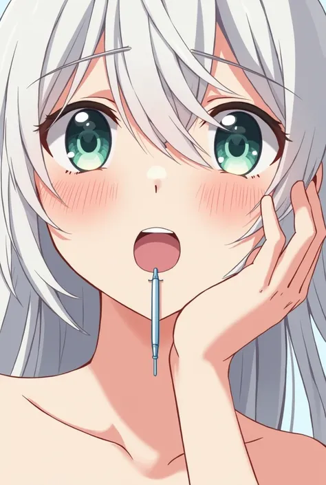 White anime character with freckles on her face in a “four” position with penis entering her vagina