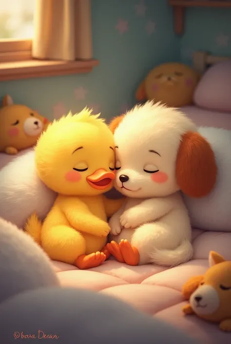 Snuggled in their warm beds, Ducky and Puppy dream of new lessons, games, and the wonderful friendship they share.