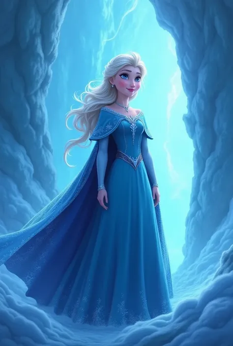 This is a beautifully animated princess with icy blonde hair styled elegantly. She wears a stunning blue gown with a flowing cape.

Elara journeyed toward the ice palace, but the path was blocked by a swirling storm. From within the storm, a dark figure ap...