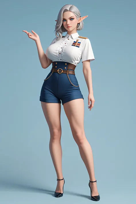 ((Masterpiece)), 1fille, 18 years-old, elf-draconique,  big breasts, (Full Body)), Chevalier, Wear a knight's uniform,  High Resolution , ((Shorts hair)), blue eyes, Gray hair, , Accurate, Details,  Best Quality, HD model,  high quality,  very detailed, UH...