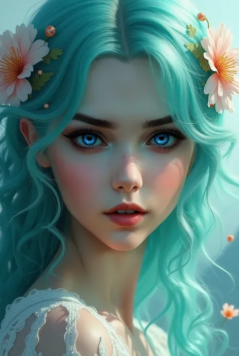 Woman with turquoise hair and eyes 