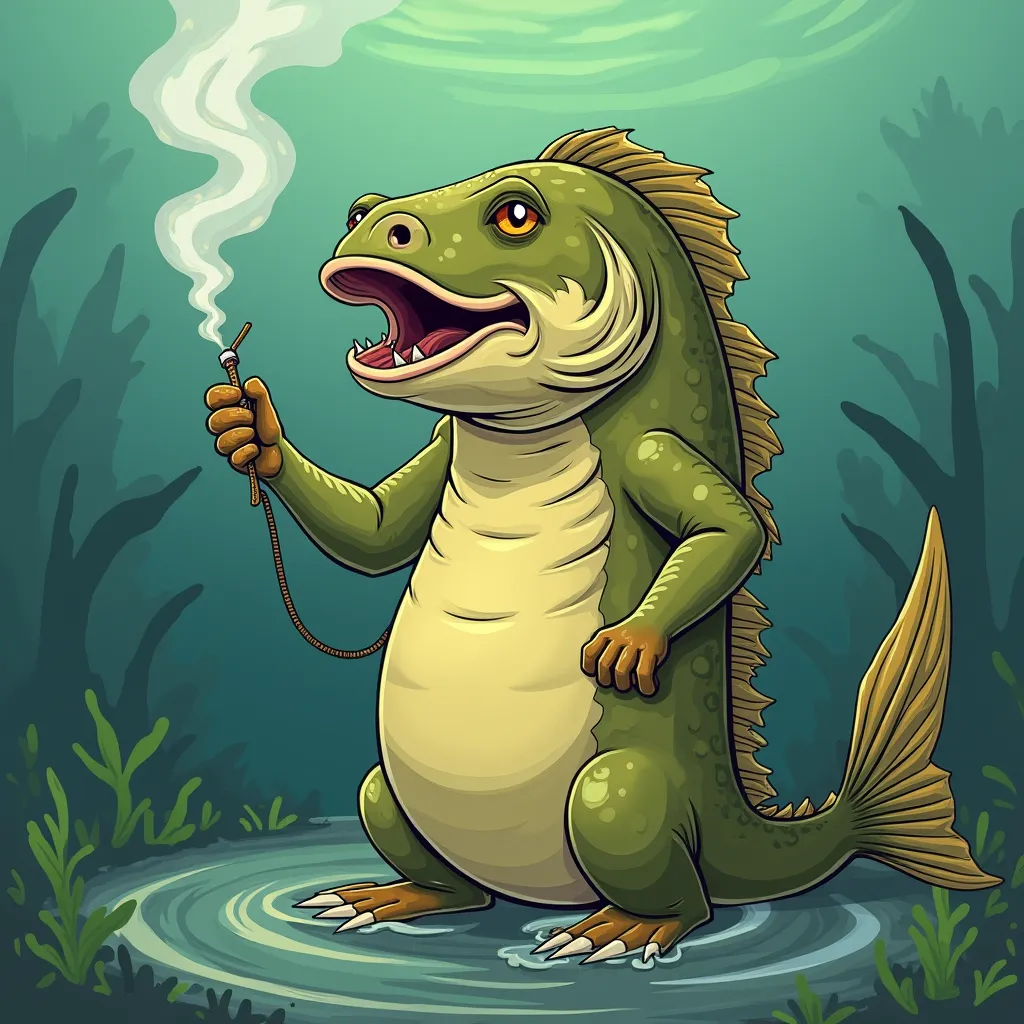 Cartoon Flathead catfish smoking a joint 