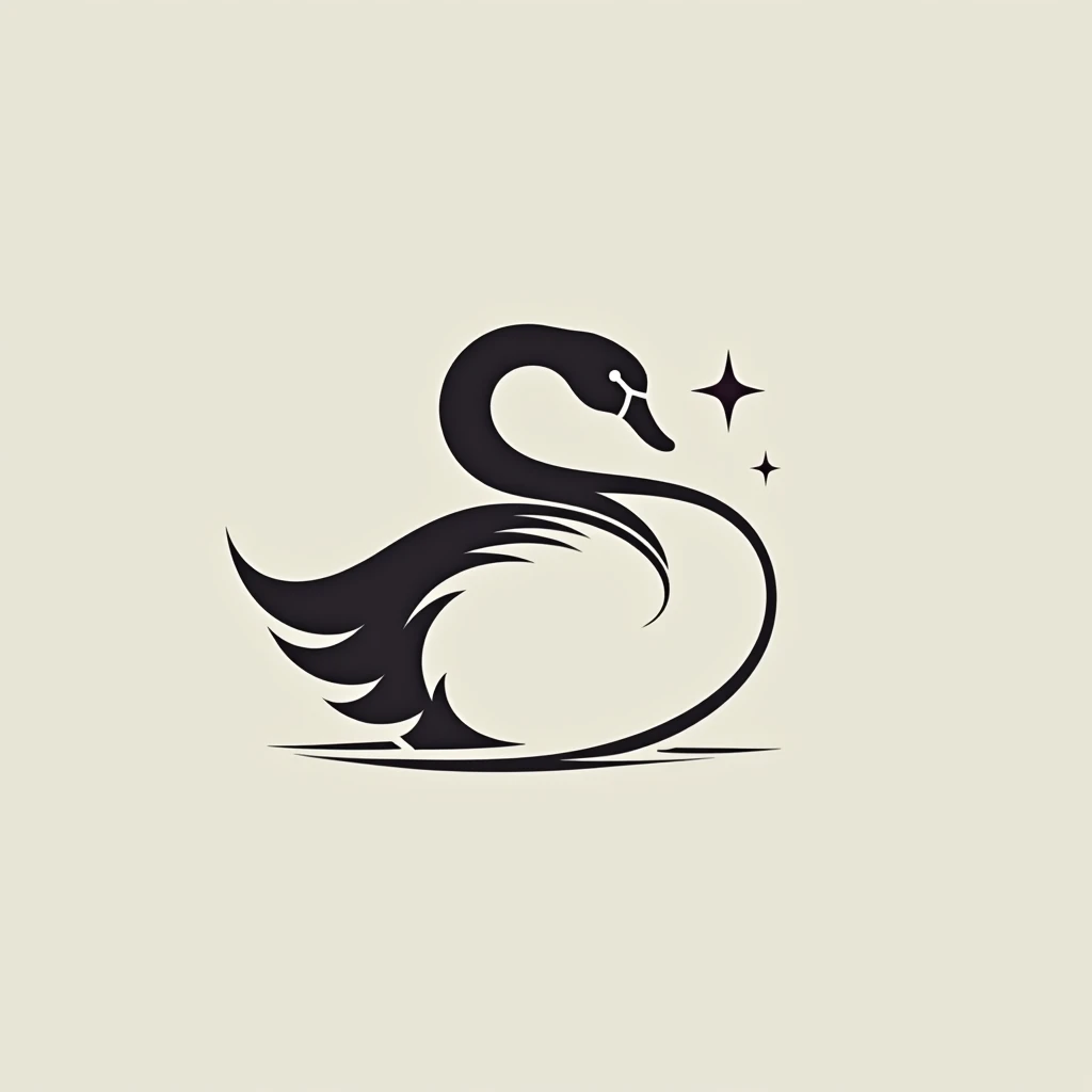 Swan logo, vector, maximize simple, The swan is depicted in profile, the entire body of the swan is visible, less color (1-2) VERY VERY SIMPLE, maybe add simple, four-pointed star 