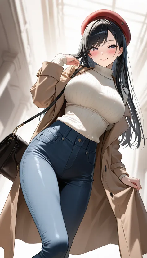 (best quality, masterpiece, ultra detailed, high resolution), Beautiful 8K CG artwork, Enriched photography, anatomically accurate body, depth of field,  1girl, elegant yet sexy girl, (long hair, black straight hair, swept bangs), 
round large breasts, bre...