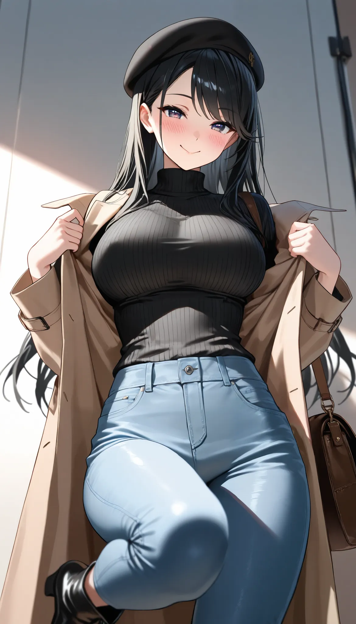 (best quality, masterpiece, ultra detailed, high resolution), Beautiful 8K CG artwork, Enriched photography, anatomically accurate body, depth of field,  1girl, elegant yet sexy girl, (long hair, black straight hair, swept bangs), 
round large breasts, bre...