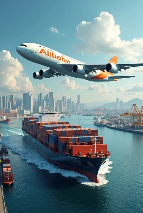 I want a picture of a plane and a ship transporting goods in Alibaba