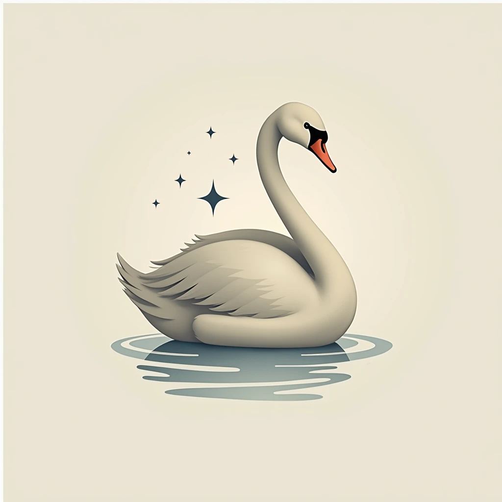 Swan logo, vector, maximize simple, The swan is depicted in profile, the entire body of the swan is visible, less color (1) VERY VERY SIMPLE, maybe add simple, soft, four-pointed star 