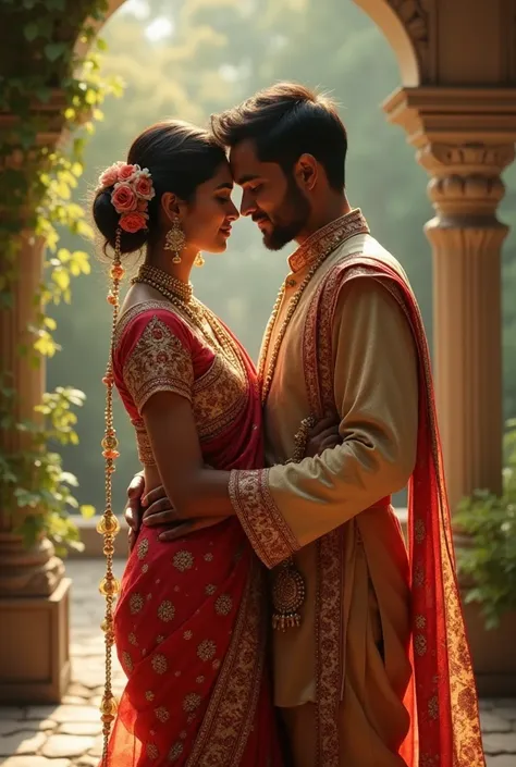 Couple in Indian dress lovely moment 