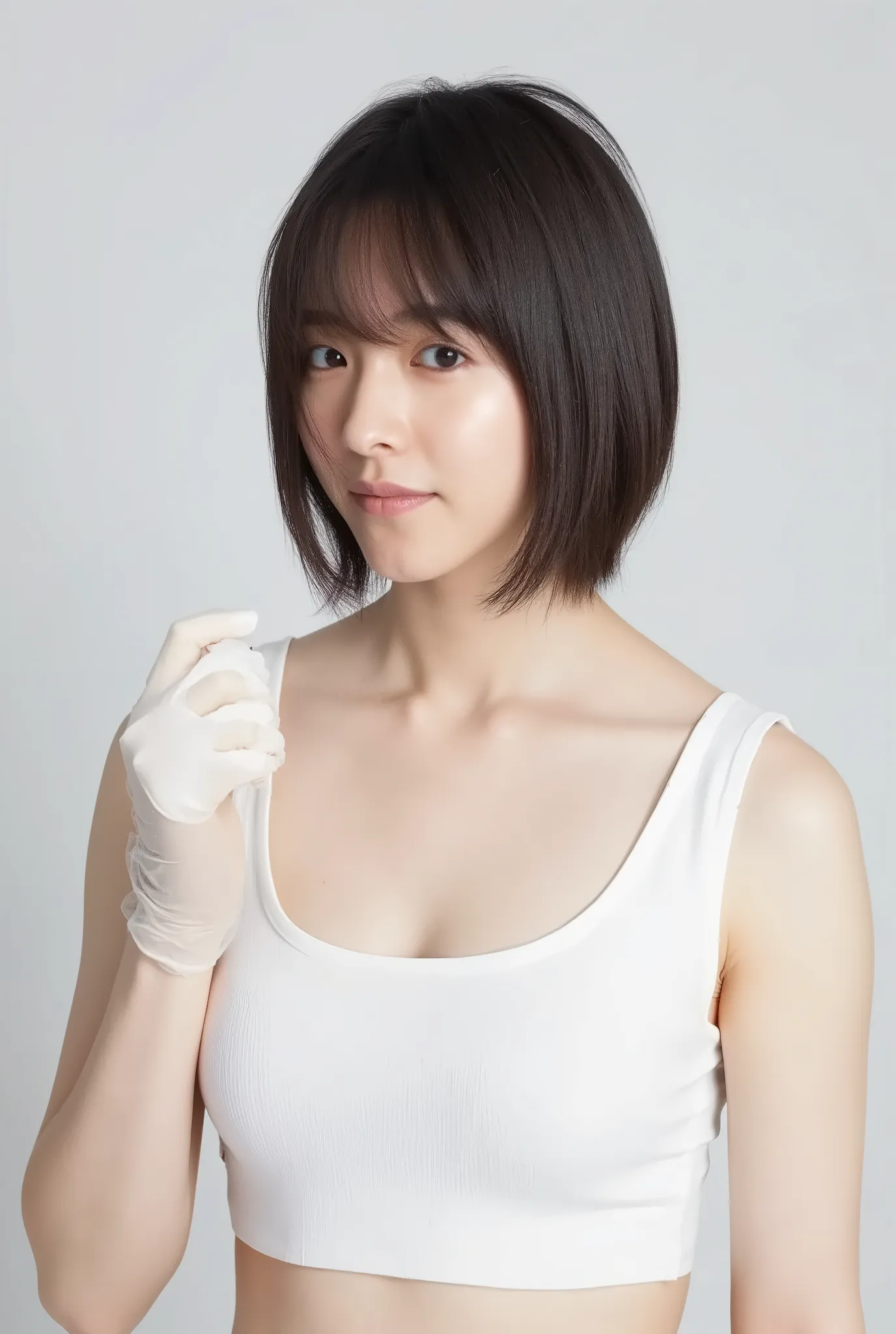  Nurse、I'm wearing thin white surgical rubber gloves、 bob cut 、blush、 small breasts、 Slim、Feminine slender fingers、During examination、The  has stuck to my hands

