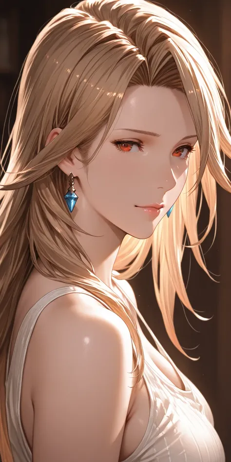 Masterpiece, very aesthetic, vibrant, high contrast, elegant mature female, katalina (granblue fantasy), upper body, tank top, soft light, best quality, semrealistic, granblue fantasy cg style