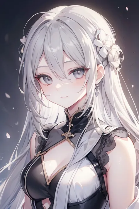 1girl,moyou,forehead,white hair,long hair, smile 
,(masterpiece: 1.2), Best Quality, High resolution, Unity 8k Wallpaper, (Illustrations: 0.8), (Beautiful gray eye details: 1.6), Perfect Lighting, Highly detailed CG,