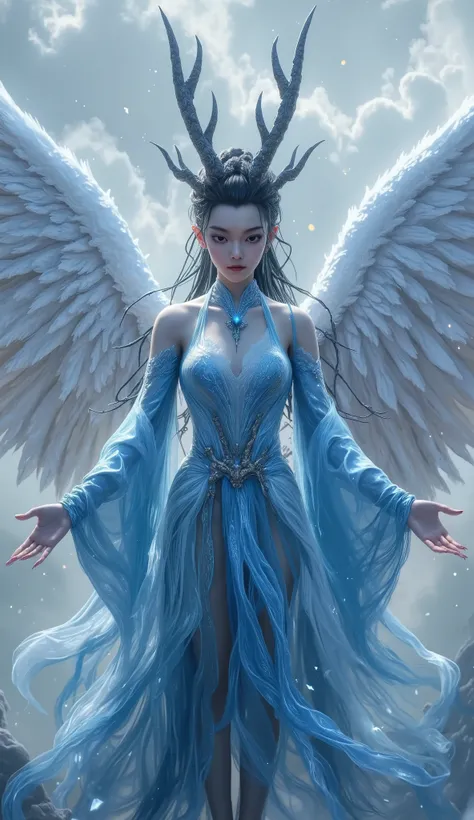 ( masterpiece, Best Quality :1.2), 1 Girl, alone,Xianxia,alone,Dragon Horn,lightmagic, standing, Battle Pose