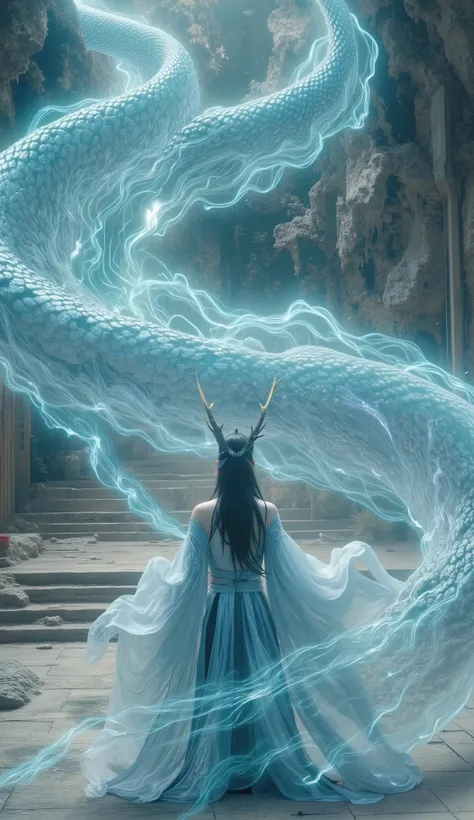 ( masterpiece, Best Quality :1.2), 1 Girl, alone,Xianxia,alone,Dragon Horn,lightmagic, standing, Battle Pose
