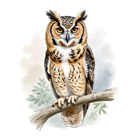 An owl perched on a tree branch.





water color illustration, no background