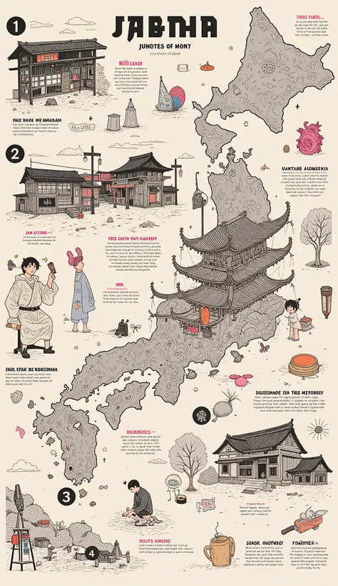 A poster with instructions on how to prepare and maintain a trip to Japan, infographic style, by Warren Mahy,multicolor printing、 イラスト入りの Infographic,  Infographicス, Matt Cavotta, knife, Oskar Lüthi, Brian Alfred,  National Geographic Style」, David Budd, A...