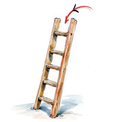 A ladder with an arrow pointing to one of the crosspieces

water color illustration, no background