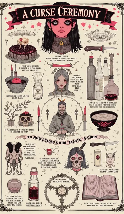 A poster with instructions on how to prepare and maintain a curse ceremony, infographic style, by Warren Mahy,multicolor printing、 イラスト入りの Infographic,  Infographicス, Matt Cavotta, knife, Oskar Lüthi, Brian Alfred,  National Geographic Style」, David Budd, ...