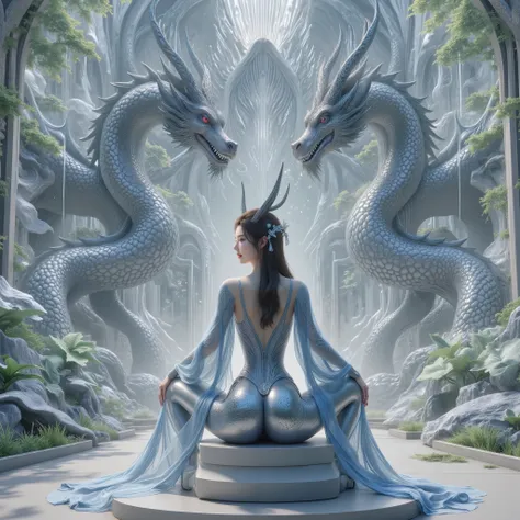 ( masterpiece, Best Quality :1.2), back view, 1 Girl, alone,butt,alone,Looking back,Smile,Dragon Horn,Leather pants,high-waisted sai,silk long sleeve,Baiyu Dragon Palace,Xianxia