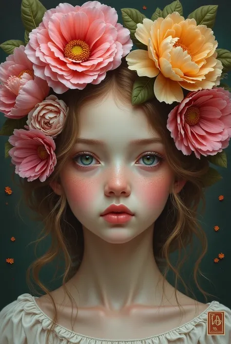 picture of a girl with flowers in her hair, inspired by James S.. Christensen, Benjamin Lacombe, hyperrealistic modern, Heather Theurer, girl with flower face, Annie Stegg Gerard, Adrian Borda, adi granov, girl with flower head, based on Victor Nizovtsev, ...