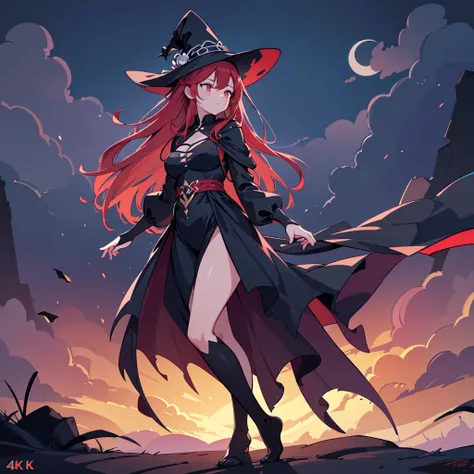 The prompt for Stable Diffusion generation is as follows:

"Witch,RPG,Sorceress,Magic,Red-haired Woman, black and white one-piece stylish bikini with contrasting black and white patterns witch hat.  red moon beach night,(best quality,4k,8k,highres,masterpi...