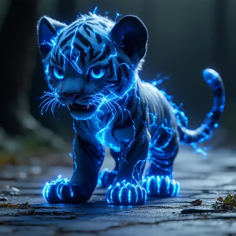 Rantara is a young Lightning Tiger, about the size of a large dog, with sleek black fur streaked with glowing blue-purple lightning patterns. His bright blue eyes flicker like storm clouds, and tiny sparks dance around his growing fangs. Though his claws a...