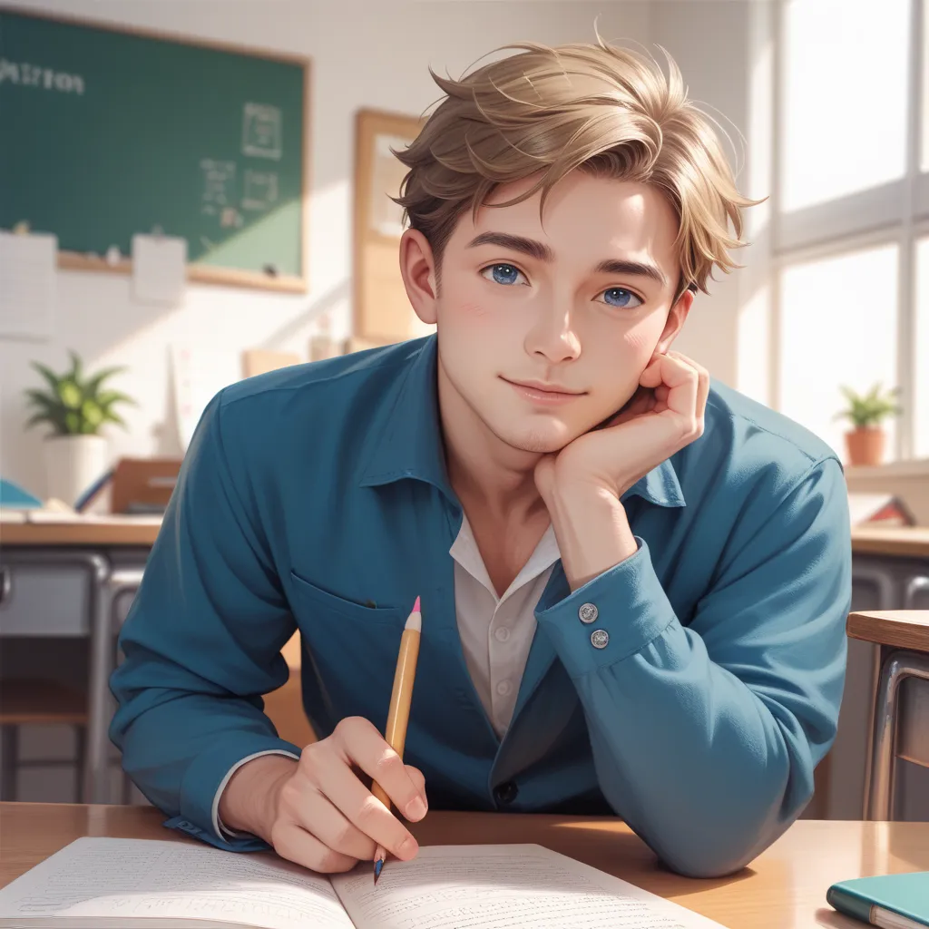 A cute boy is practicing kanji
I'm writing kanji in my notebook with a pencil
antique desk
The boy is watching the viewer
Kanji written all over a notebook

photorealistic　 Details　 best quality