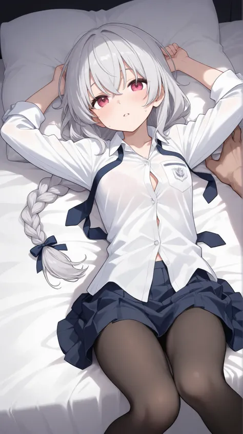 Braided secretary bed violently pushed down by a man forcibly ejaculates by a man who unbuttons his clothes