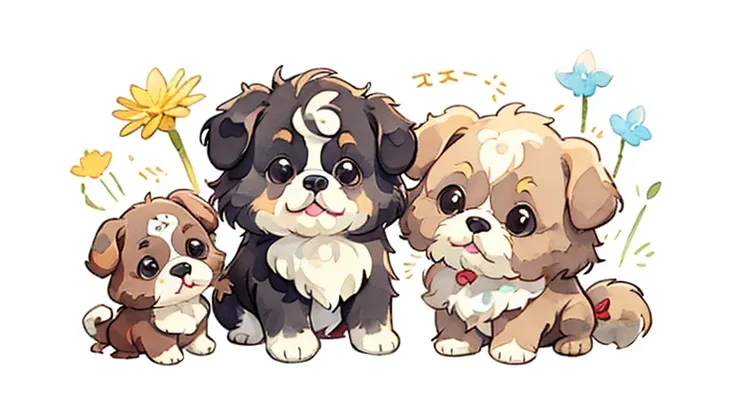 Light brown Shih Tzu puppy:1.5、 cute little 、 Big Eye、 fluffy fur 、 simple background 、 watercolor、Dandelion