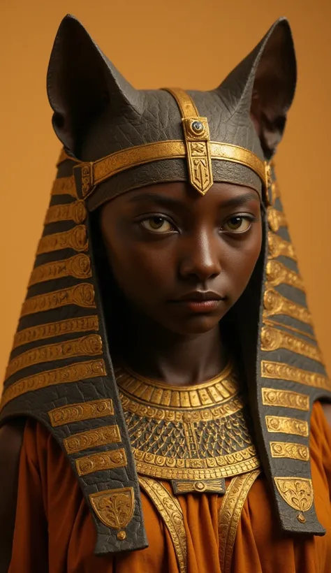 a beautiful woman with a cat's head {x} a beautiful woman with a cat's head {x} the ancient Egyptian cat goddess {x} an ornate Egyptian headdress and jewelry {x} A beautifully detailed portrait of Bastet, warm gold color palette, warm gold color palette,