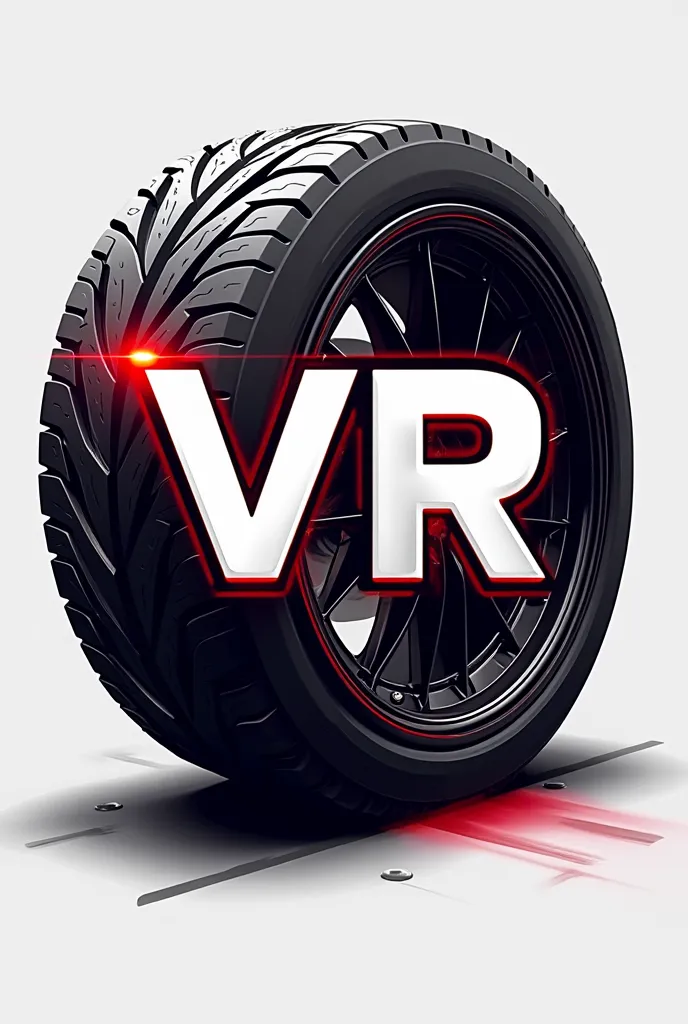 A logo with the letters VR with red borders and white letters, inside a car wheel with a tire 