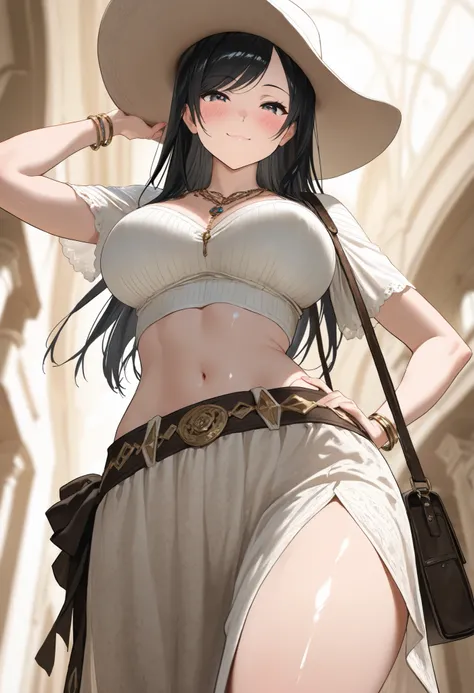 (best quality, masterpiece, ultra detailed, high resolution), Beautiful 8K CG artwork, Enriched photography, anatomically accurate body, depth of field,  1girl, elegant yet sexy girl, (long hair, black straight hair, swept bangs), 
round large breasts, bre...