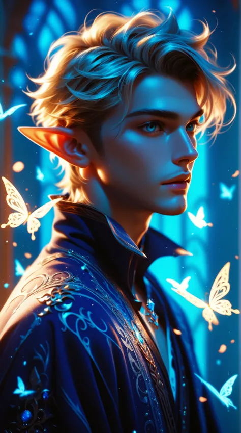 (score_9,score_8_up,score_7_up,score_6_up,score_5_up,score_4_up) male elf with graceful elegance, glowing, whimsical, enchanted, magical, fantasy art concept, intricate details,
