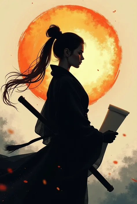 bestseller 「I will teach you how to practice making sure that everyone publishes a Kindle book in 1 day」Cover design for 。 Masterpiece。Silhouette of a female ninja holding a scroll。