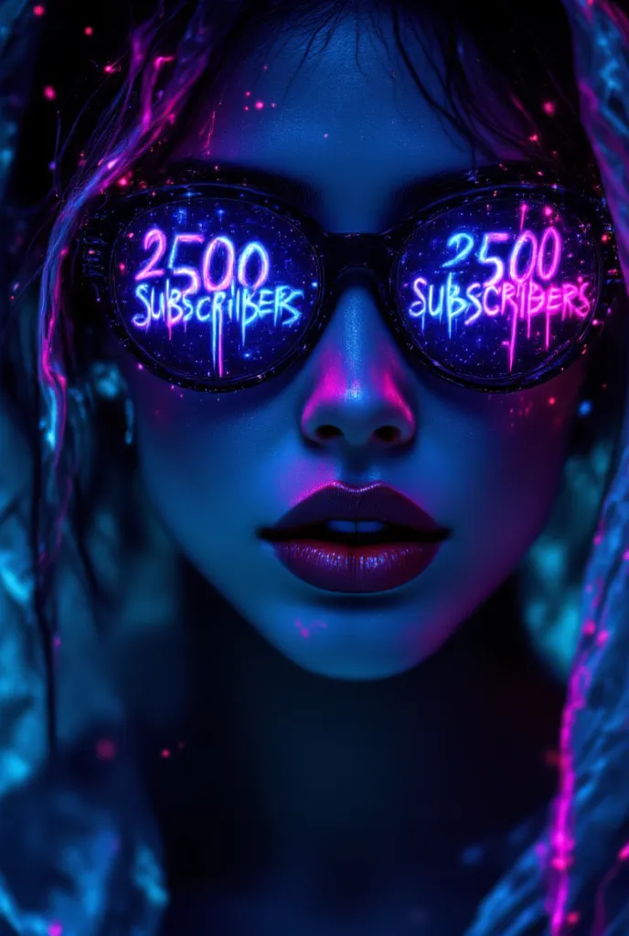  Beautiful,  Girl, with protective sun glasses, ((graffiti text on glasses "2500 subscribers" : 1.2)), neon, clear text, clearly visible , (Best quality,  a maximum of details , 8 k),  complex textures ,  high definition ,