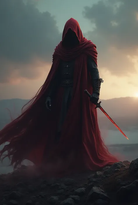 A character that is above thousand of  like a killing it should be in a far away view he has red coat like an assassin a sword that is deadly an aura that is dead