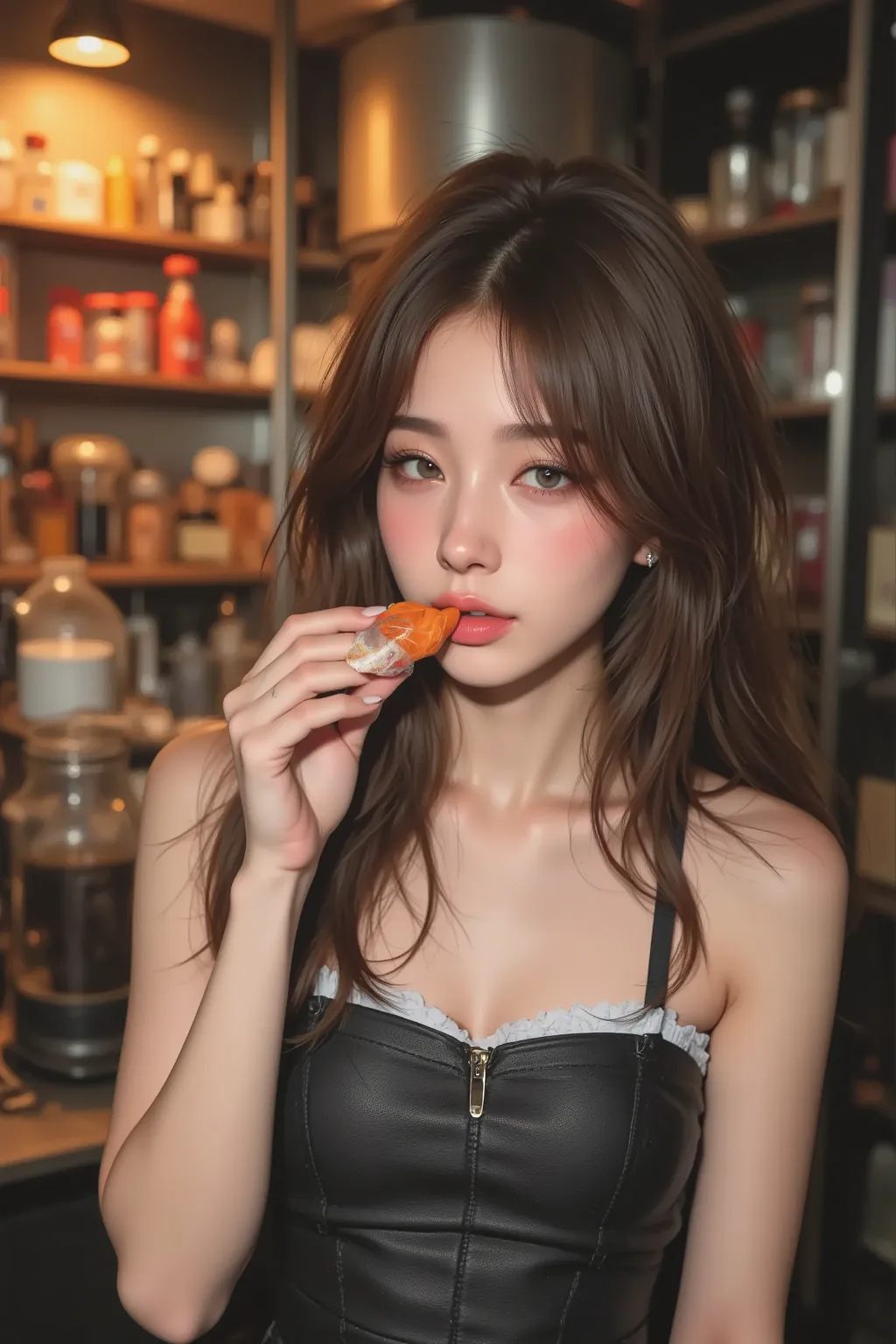 Ultra High Resolution, ((ADULT WOMAN HANDING YOU VALENTINE'S DAY CHOCOLATE ), Alone, COOL BOYISH FEMALE , Rock punk style appearance, cute and lean beauty, ( BREAK She Likes Faded Orange Chocolates , Aiming to Be a Pastry Chef , \Maiden Heart in Love \)), ...