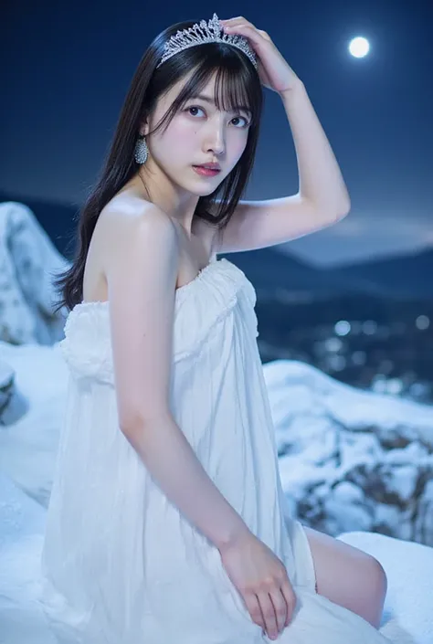 1 girl, solo,  high resolution,  Masterpiece, accurate,  won numerous awards ,  anatomically correct,  best quality,  high definition model,  high detail,  ,  very detailed,  textured skin,  super high heels, Shooting in the snowy mountains、Snowstorm、 very...