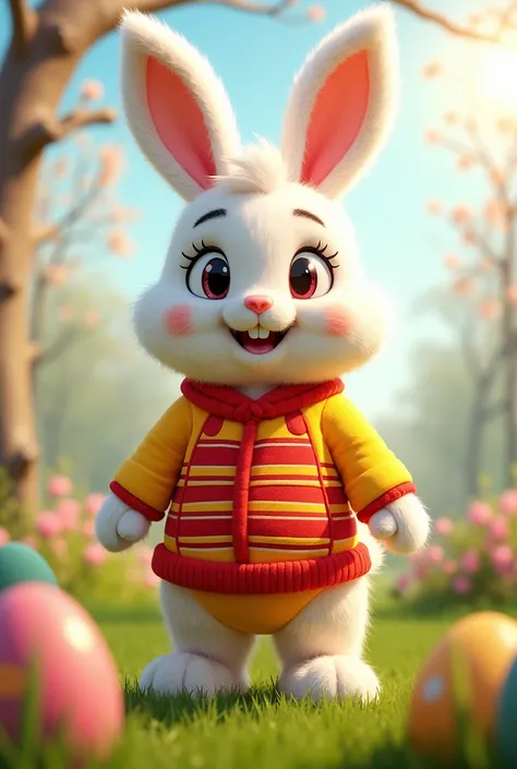 Create an Easter Bunny mascot with red and yellow outfits