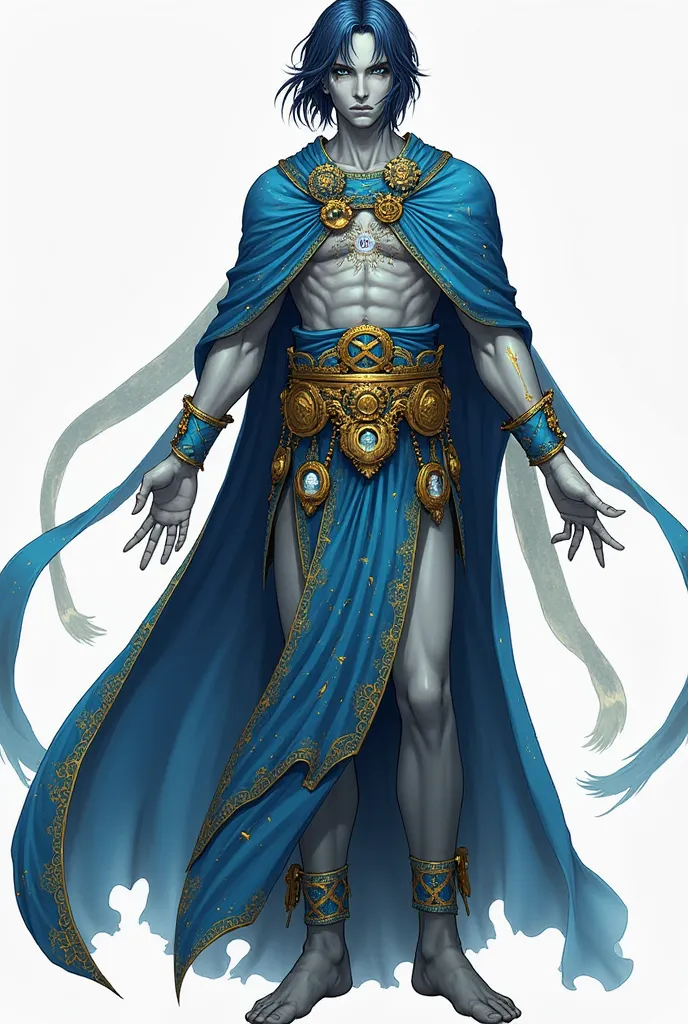 Maelis – Guardian of Virelith (Time & Fate)

Age: Timeless (Appears 30s)
Species: Mystic Entity, once human but transcended time
Height: 5'11" (180 cm)
Skin: Pale blue with faint golden cracks along his hands and neck, resembling an ancient timeworn artifa...