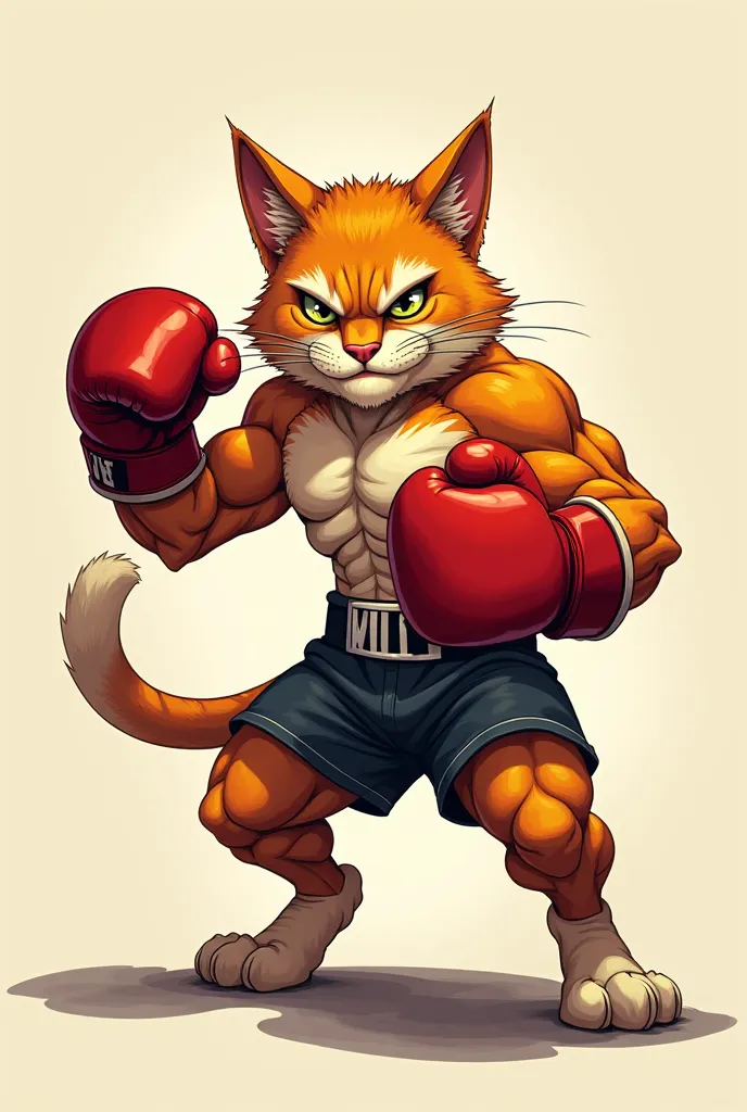 Illustration of a muscular cat wearing boxing gloves doing a punch