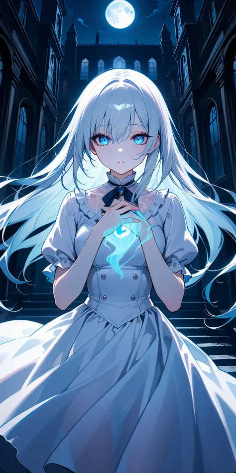 (best quality ,masterpiece:1.2), a sexy pale ghost girl in a haunted mansion, slender body, transparent body, ethereal, pale ghostly body, beautiful detailed blue eyes, beautiful detailed lips, extremely detailed face, long eyelashes, white dress, ghosts, ...